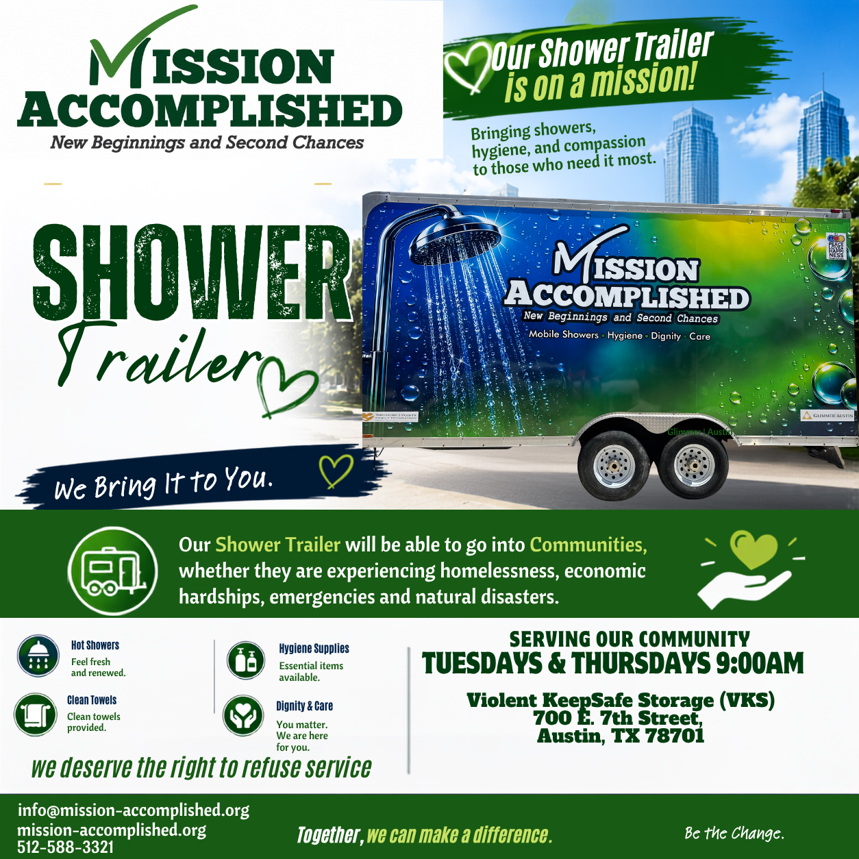 Mission Accomplished shower trailer schedule at VKS